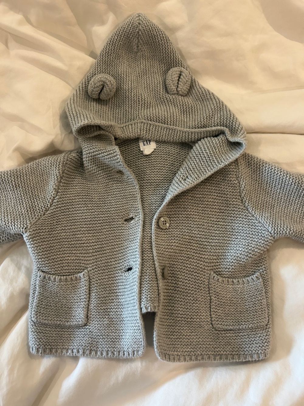 GAP Baby Gray Knit Hooded Cardigan with Ears 3M 6M